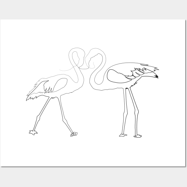 Flamingo Couple Lovers in  Single Line Art Wall Art by madlymelody